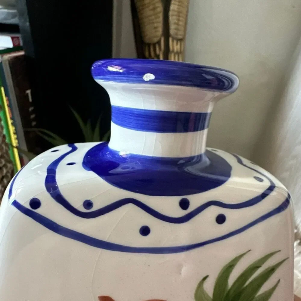 Blue & White Grape and lemon vase / bottle 8.5”